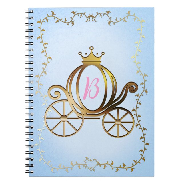Carnet Gold Princess Carriage Blue Storybook Personnalisé (Devant)