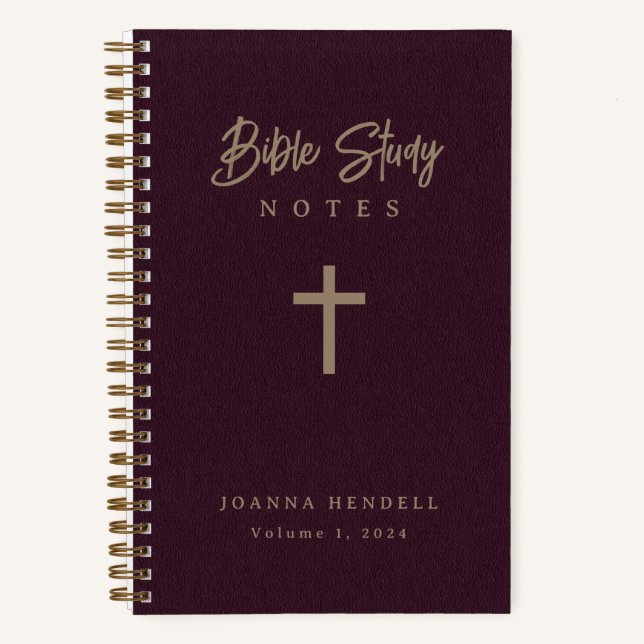 Carnet Gold Script Burgundy Leather Look Bible étude (Recto)