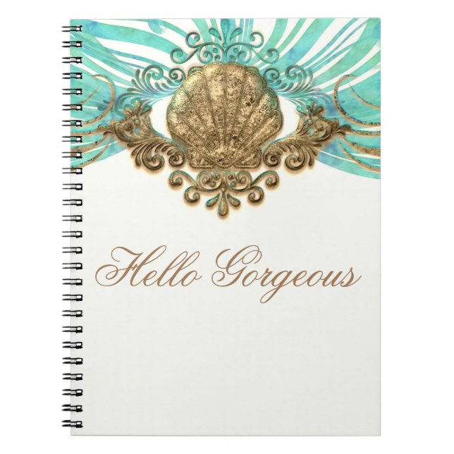 Carnet Gold & Turquoise Sea Shell Glam Beach Elegant Jour (Devant)