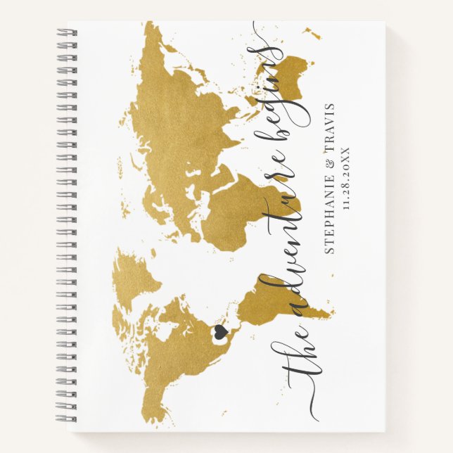 Carnet Gold World Map Adventure Destination Invité (Devant)