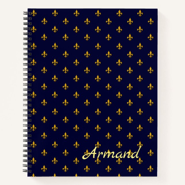 Carnet Golden Fleur de Lis sur Navy Blue (Devant)