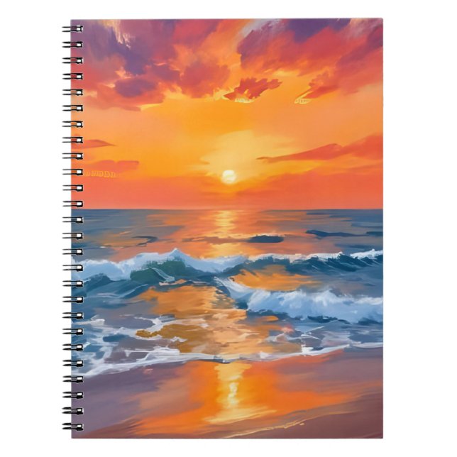 Carnet Golden Hour Sunset Ocean Beach Painting (Devant)