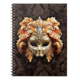 Carnet Golden Lion Mask with a Orange Feathers 