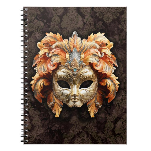 Carnet Golden Lion Mask with a Orange Feathers  (Devant)