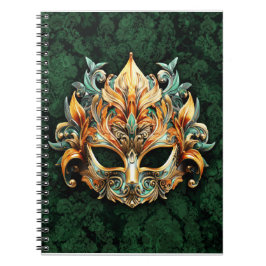 Carnet Golden Mask on Forest Green Background