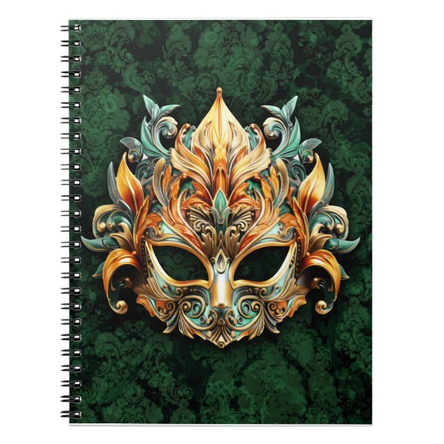 Carnet Golden Mask on Forest Green Background (Devant)
