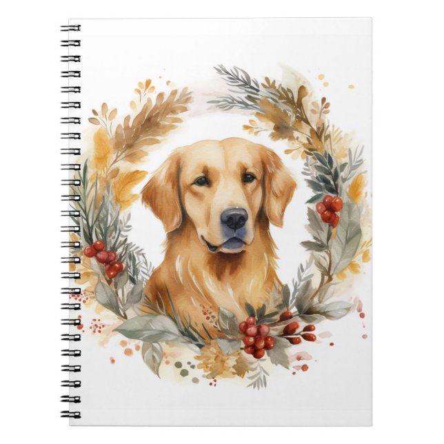 Carnet Golden Retriever Christmas Wreath Festive Pup (Devant)