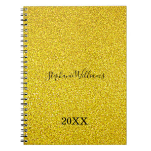 Carnet Golden Yellow Glittery Nom personnalisé Année mi