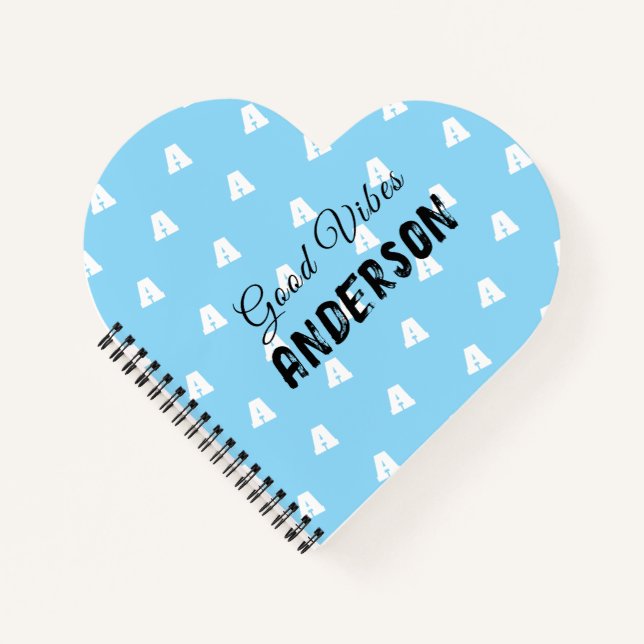 Carnet Good Vibes Monogramme Avec Nom Bleu (Devant)