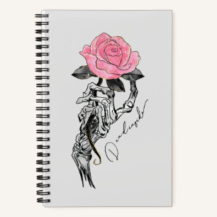 Carnet Goth Squelette Main Avec Rose Rose Rose   Décès à 