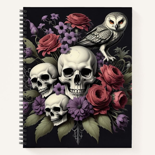 Carnet Gothic Bouquet with 3 Skulls and an Owl (Devant)