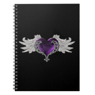 Carnet Gothique Cœur Violet avec Ailes d'Ange