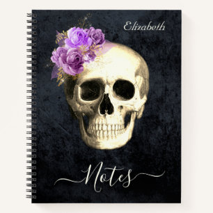 Carnet Gothique Crâne violet Roses personnalisés