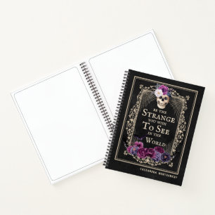 Carnet Gothique Floral Crâne drôle Citation Nom personnal