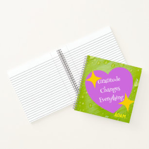 Carnet gouttes de pluie fraîches et coeur mauve Gratitude