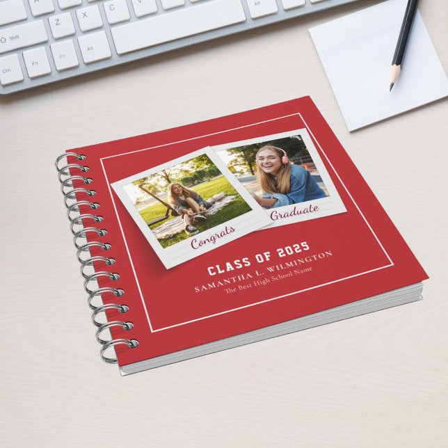 Carnet Graduation 2025 Photos Grad Party Red Guest (Class of 2025 Photos Red Guest Notebook)