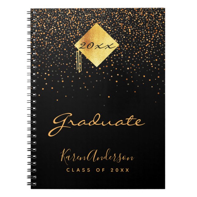 Carnet Graduation party 2021 diplômé noir confetti or noi (Devant)