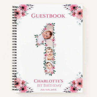 Carnet Grand 1er anniversaire fille photo rose Flower liv