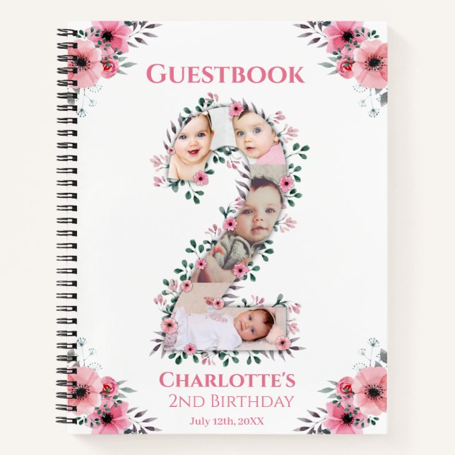 Carnet Grand 2e anniversaire fille photo rose Flower livr (Devant)