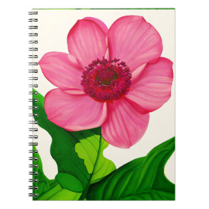 Carnet Grand anémone rose avec Feuilles vert émeraude