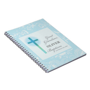 Carnet Grand Baptême petit-fils Bleu dentelle personnalis