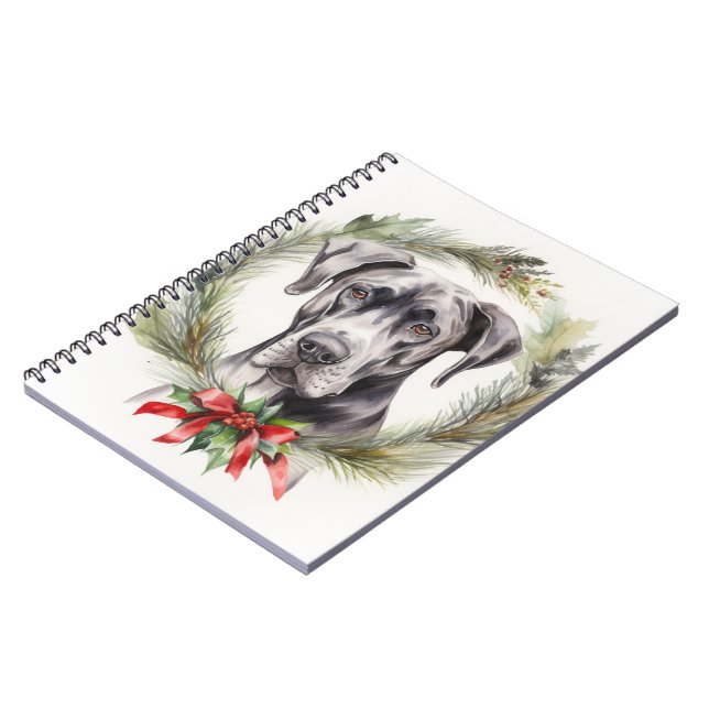 Carnet Grand Dane Noël Wreath Festive Pup (Côté gauche)