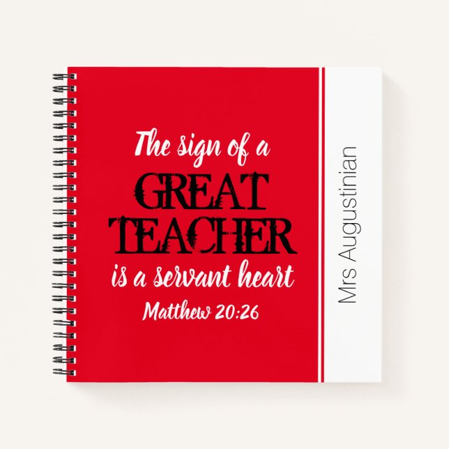Carnet GRAND ENSEIGNANT SERVANT DE COEUR Merci ROUGE (Devant)