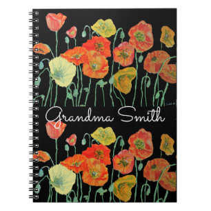 Carnet Grand-mère Rouge Orange Pavot Poppies floral Aquar