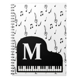 Carnet Grand Piano Music Note Monogramme Pianiste