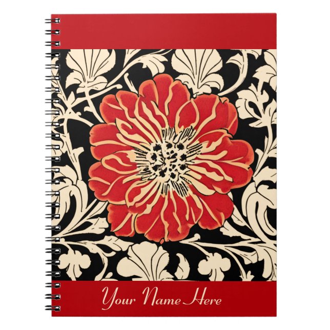 Carnet Grande Fleur Rouge Art Nouveau (Devant)
