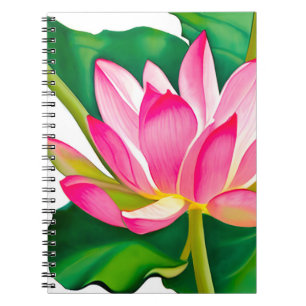 Carnet Grande Lit d'eau rose avec Feuilles vert émeraude