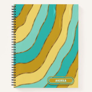 Carnet Grandes ondes modernes Bleu Jaune Tons or Parties 