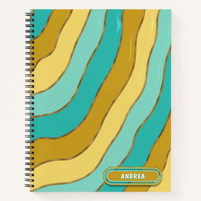 Carnet Grandes ondes modernes Bleu Jaune Tons or Parties  (Devant)