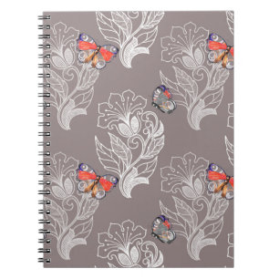 Carnet Graphique à fleurs et papillon, aquarelle, motif