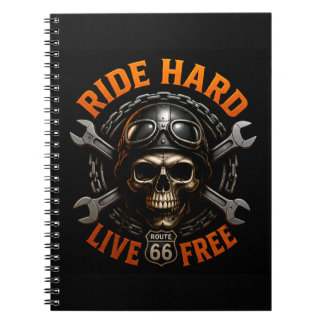 Carnet ☠️ Graphisme de crâne de la route 66 pour motards