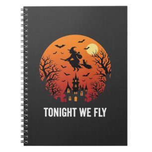 Carnet Graphisme de sorcière d'Halloween volant la nuit_1