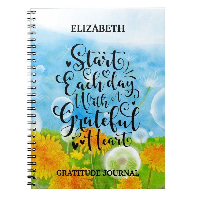 Carnet Grateful Heart Gratitude Script Citation Dandelion (Devant)