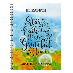 Carnet Grateful Heart Gratitude Script Quote Dandelions