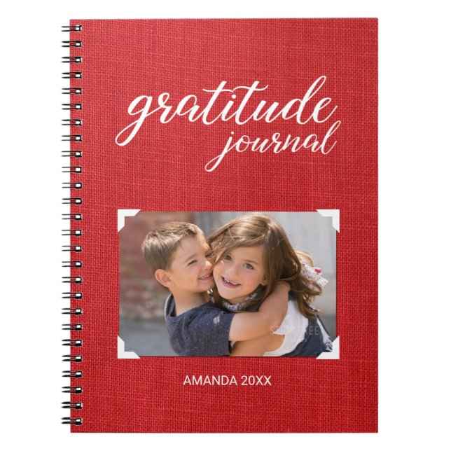 Carnet Gratitude Votre Nom Photo Rouge Style Scrapbook (Devant)