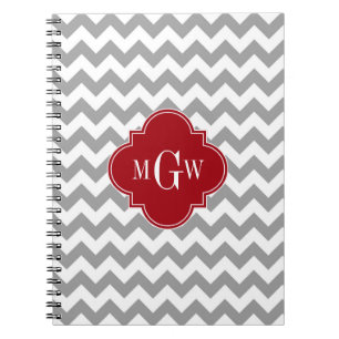 Carnet Gray Wht Chevron Cranberry Quatrefoil 3 monogram