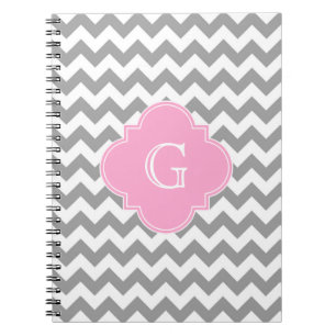 Carnet Gray Wht Chevron Pink Quatrefoil monogram