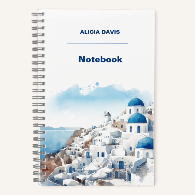 Carnet Grèce Myconos aquarelle | votre nom (Recto)