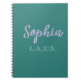 Carnet GREEN add name girl boss text PURPLE elegant