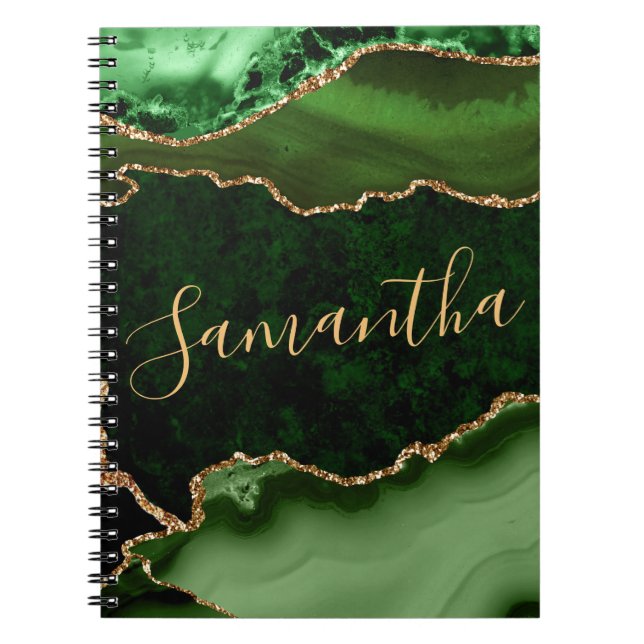 Carnet Green and Faux Gold Glitter Marble Agate (Devant)