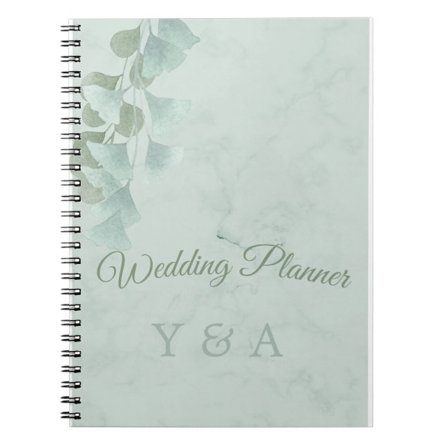 Carnet Green Eucalyptus Folio Moderne Mariage en marbre (Devant)