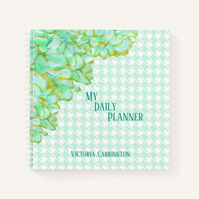 Carnet Green Floral Daily Planner Houndstooth Nom Moderne (Devant)
