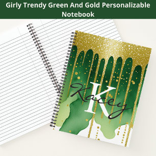 Carnet Green Gold Parties scintillant Girl Monogramme Nom