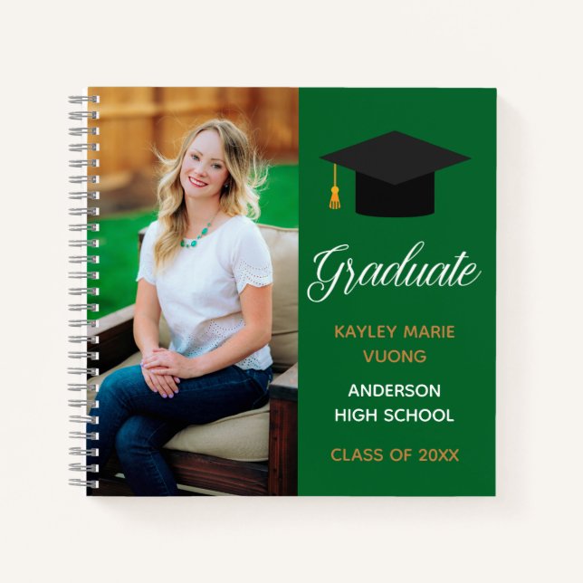 Carnet Green Graduate Photo Autograph Graduation Invité (Devant)