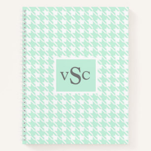 Carnet Green Houndstooth Motif Monogramme Moderne