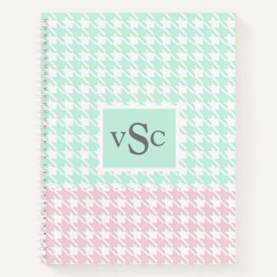Carnet Green Rose Houndstooth Motif Monogramme moderne